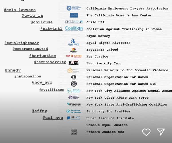 Blake Lively shares a message supporting organizations advocating for women's rights and safety, encouraging followers to learn more and get involved