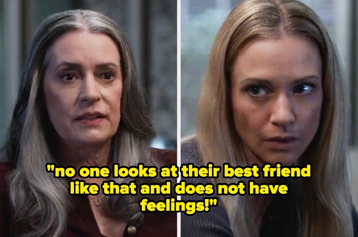 JJ and Emily from Criminal Minds talking. Text reads: "no one looks at their best friend like that and does not have feelings!"