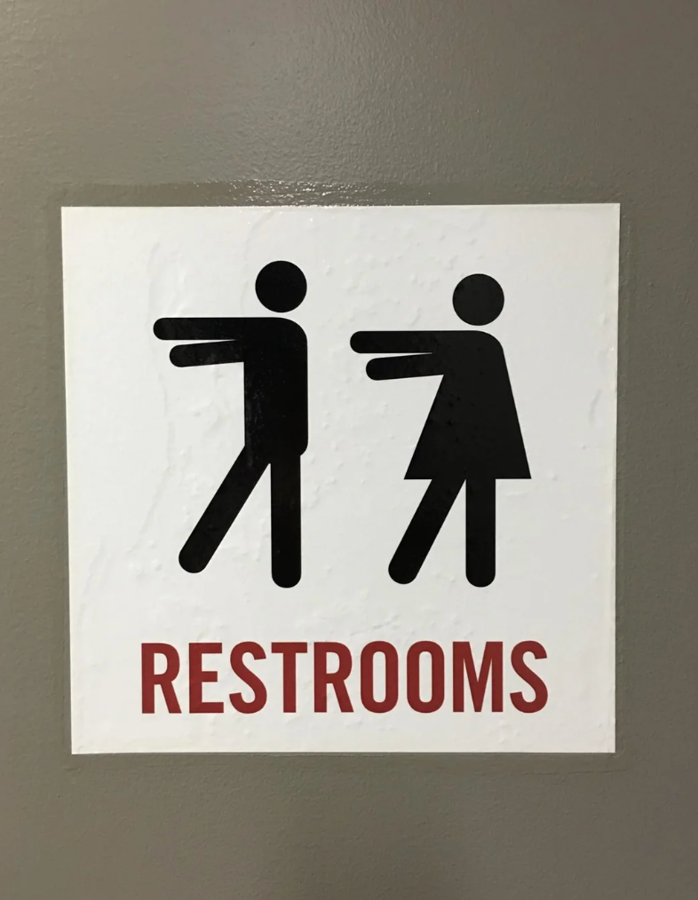 Restroom motion   with antheral  and pistillate  icons appearing to constituent   outward, indicating abstracted  facilities