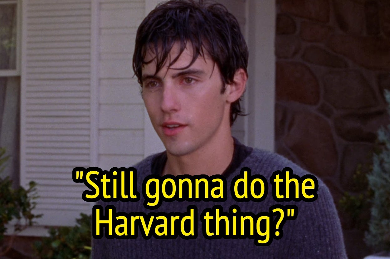 Jess with wet hair outside, wearing a sweater, asks, "Still gonna do the Harvard thing?"