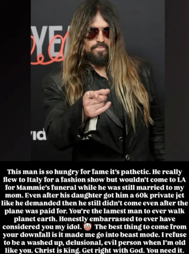 Person in a dark jacket with long hair and beard, in front of a sign. Below is a rant criticizing their actions and character
