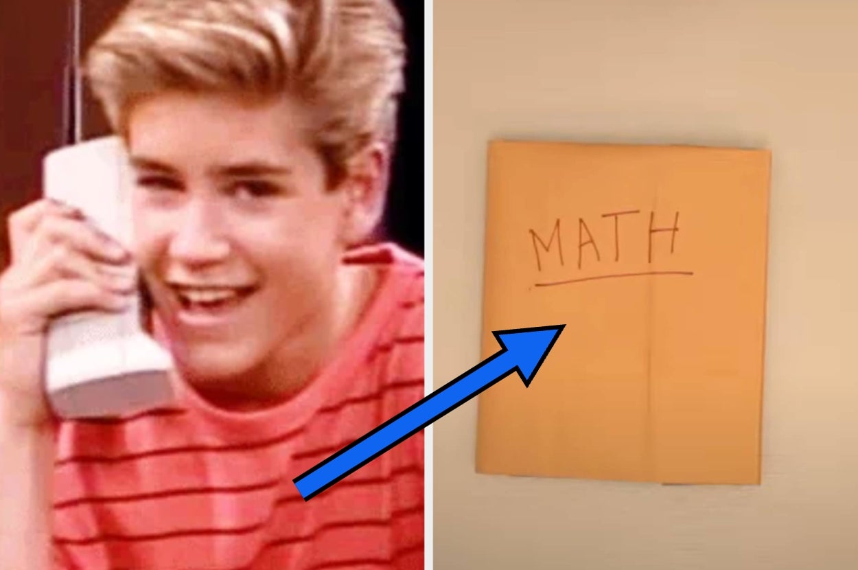 Split image: Left, a smiling teen holding a cordless phone. Right, a folder labeled "Math" with an arrow pointing toward it