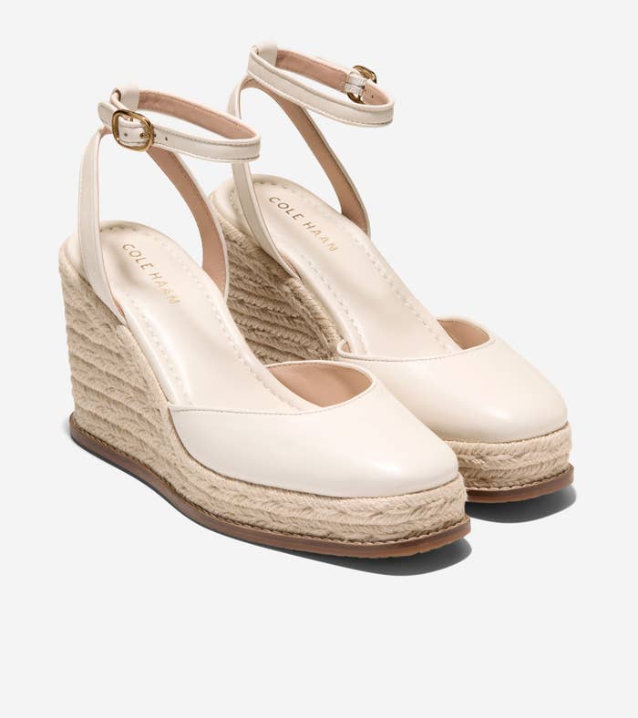 Women's espadrille wedge sandals with ankle straps and a rope-textured sole, perfect for stylish summertime wear