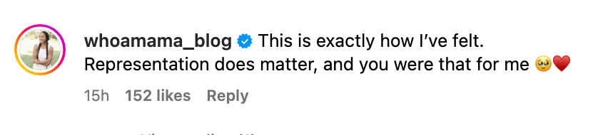  "This is exactly how I've felt. Representation does matter, and you were that for me." 152 likes, 15h ago