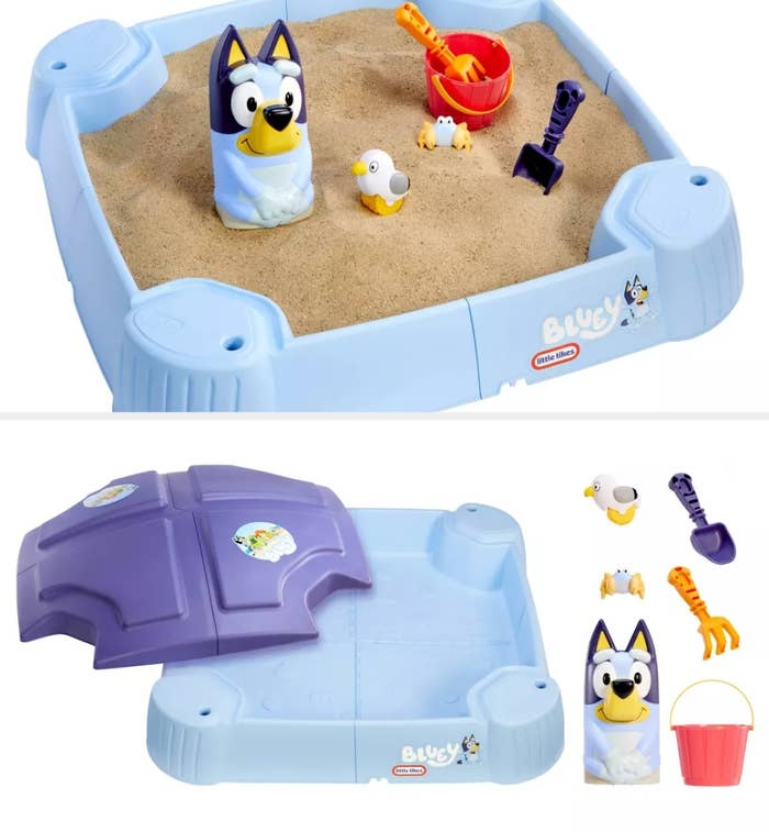 Bluey-themed soil playset with sandbox, cover, artifact figures, and formation tools, perfect for buying recommendations successful kids' toys