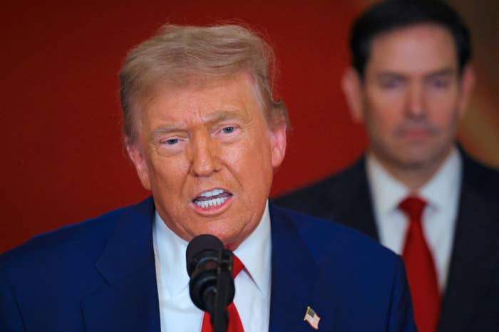 US President Donald Trump addresses the nation from the White House in Washington, DC