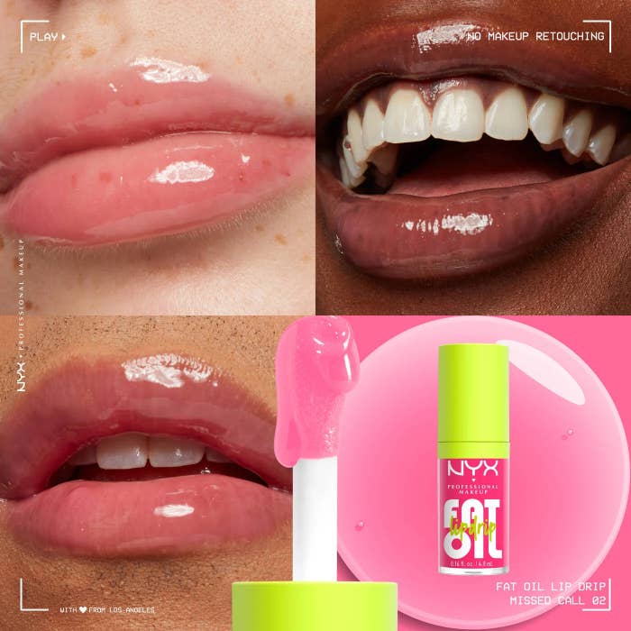 Close-up of lips showcasing NYX Fat Oil Lip Drip, Missed Call 02. Lips look  glossy and hydrated, demonstrating the product&#x27;s effect