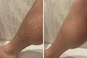 浴室で濡れている脚の画像。上に「BEFORE」のテキストが目立って表示されています。