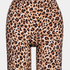 Leopard print biker shorts on display, showcasing a bold, trendy fashion choice. Perfect for casual wear or adding flair to an outfit