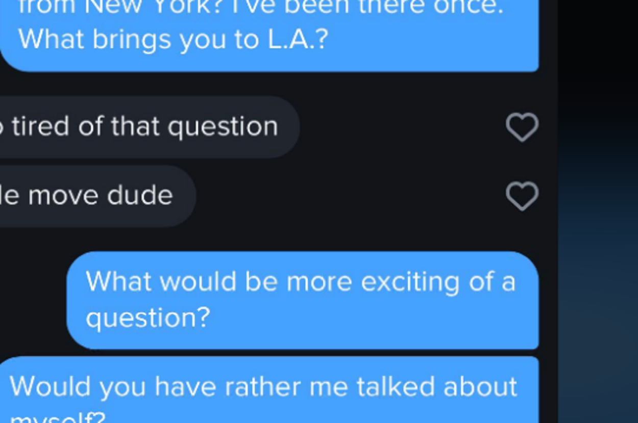 Screenshot of a text conversation where one person shows disinterest by criticizing a frequently asked question