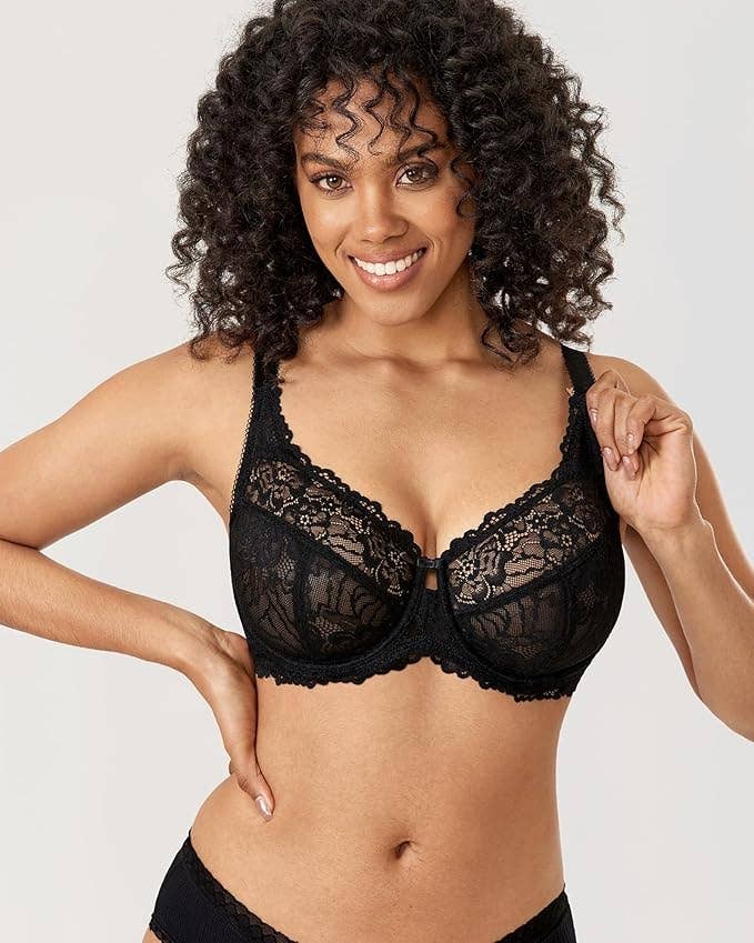 HSIA Minimizer Bras For Women - Full Coverage Underwire Lace Bra, Plus Size Support, Dark Grey