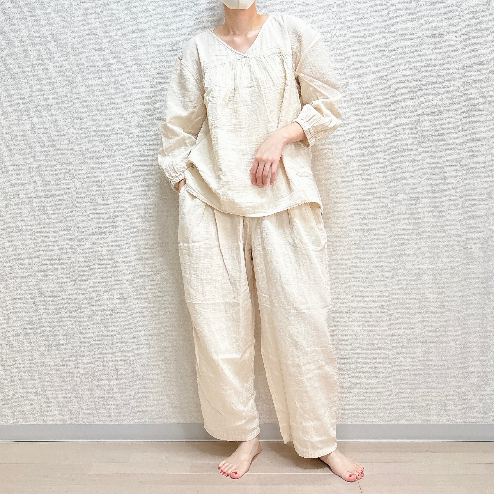 無印良品／大きいサイズXL／婦人　ふんわりしぼガーゼパジャマピンクとで2点 無印良品／大きいサイズXL／婦人 ふんわりしぼガーゼパジャマ