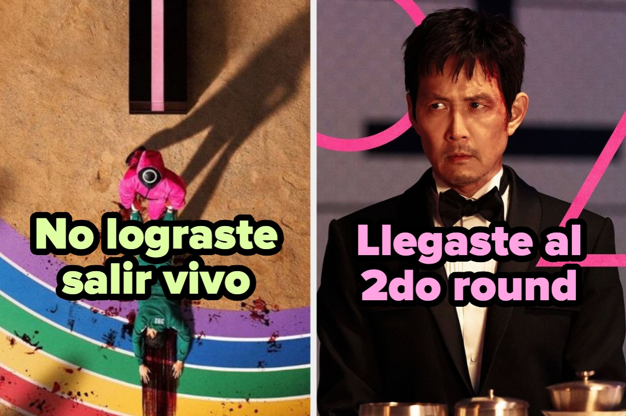 A la izquierda, una persona cae en un juego. A la derecha, un hombre en traje mira serio. Texto: "No lograste salir vivo", "Llegaste al 2do round"