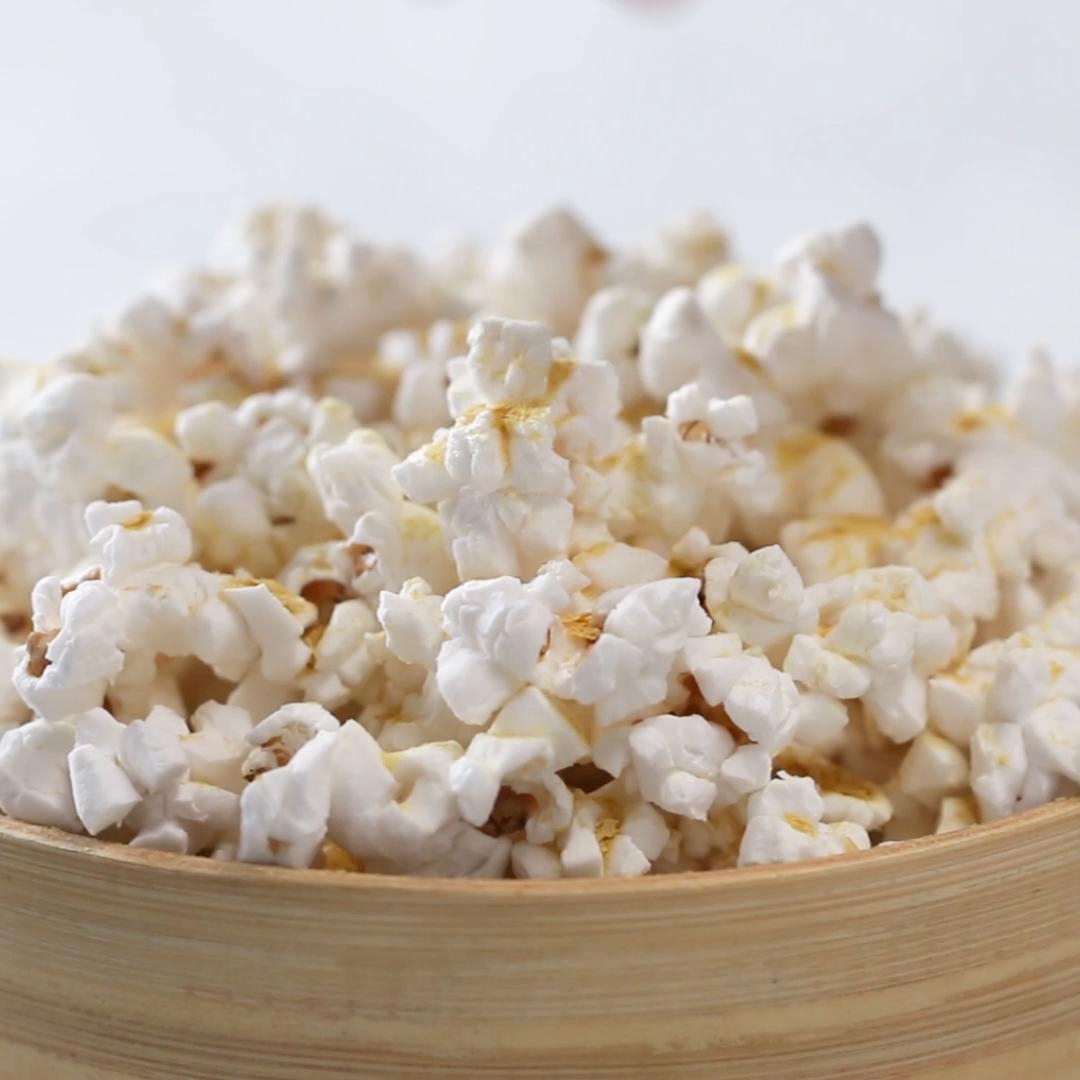 Close-up of a bowl filled with fluffy, freshly-popped popcorn