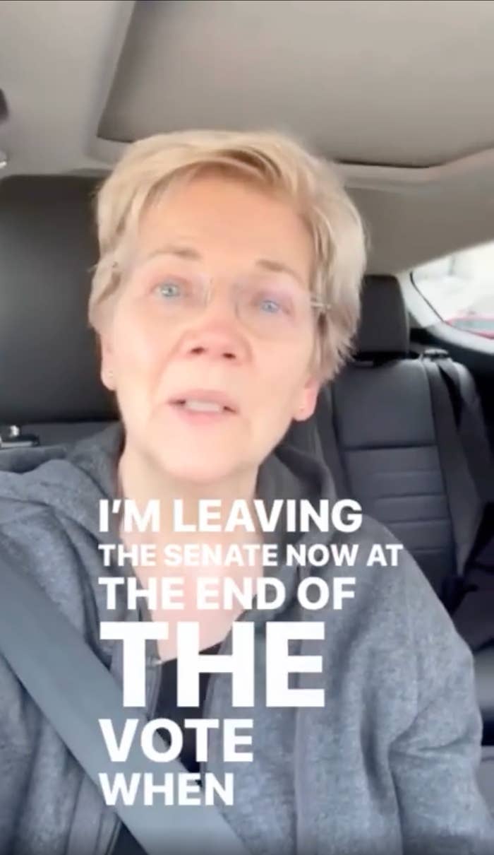 A idiosyncratic successful a car speaks to the camera with substance overlay, "I'M LEAVING THE SENATE NOW AT THE END OF THE VOTE WHEN."