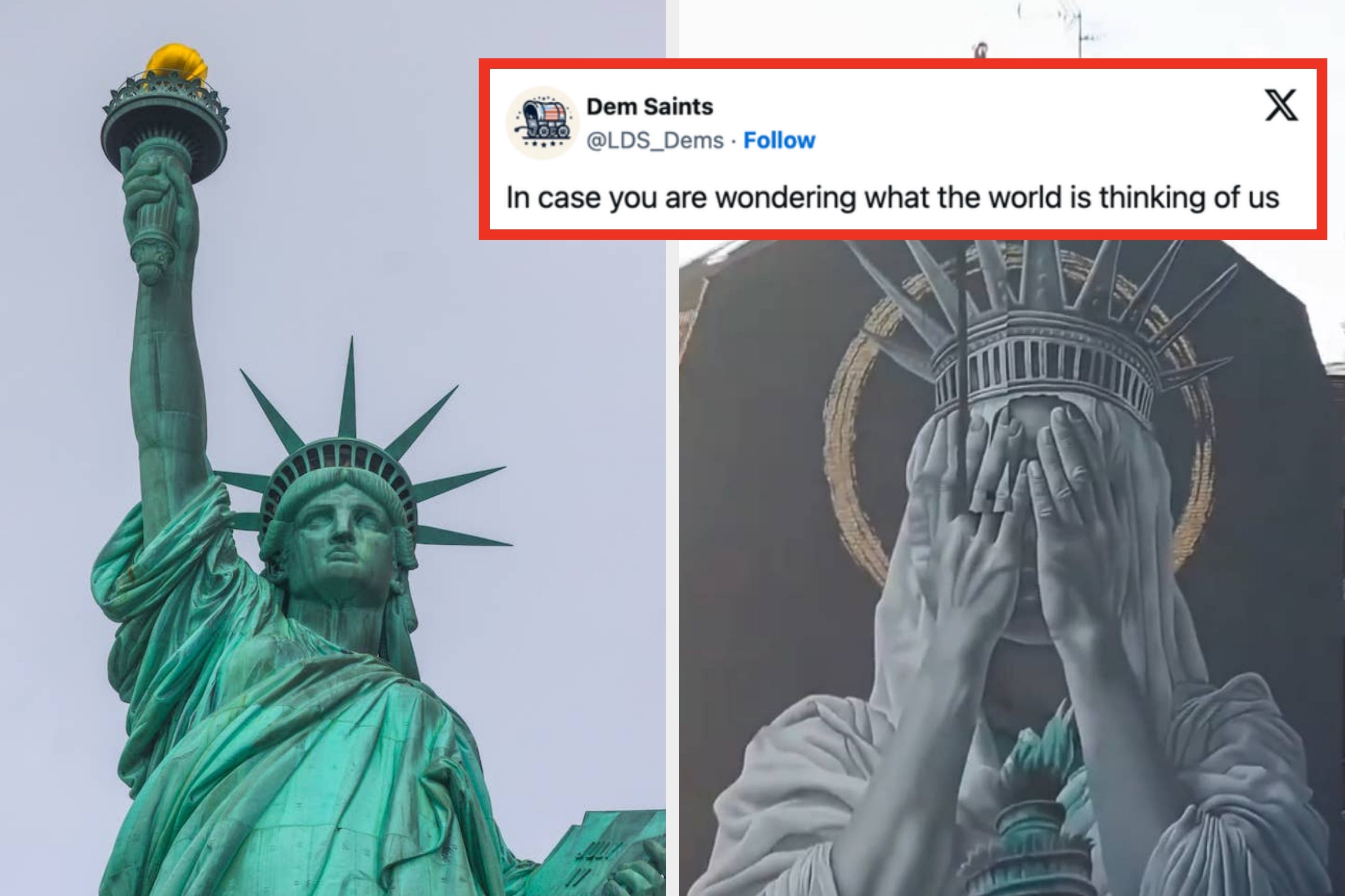 France Just Unveiled A Mural Of Lady Liberty Hiding Her Face In Shame For July 4, And Americans Are Calling It "Accurate"