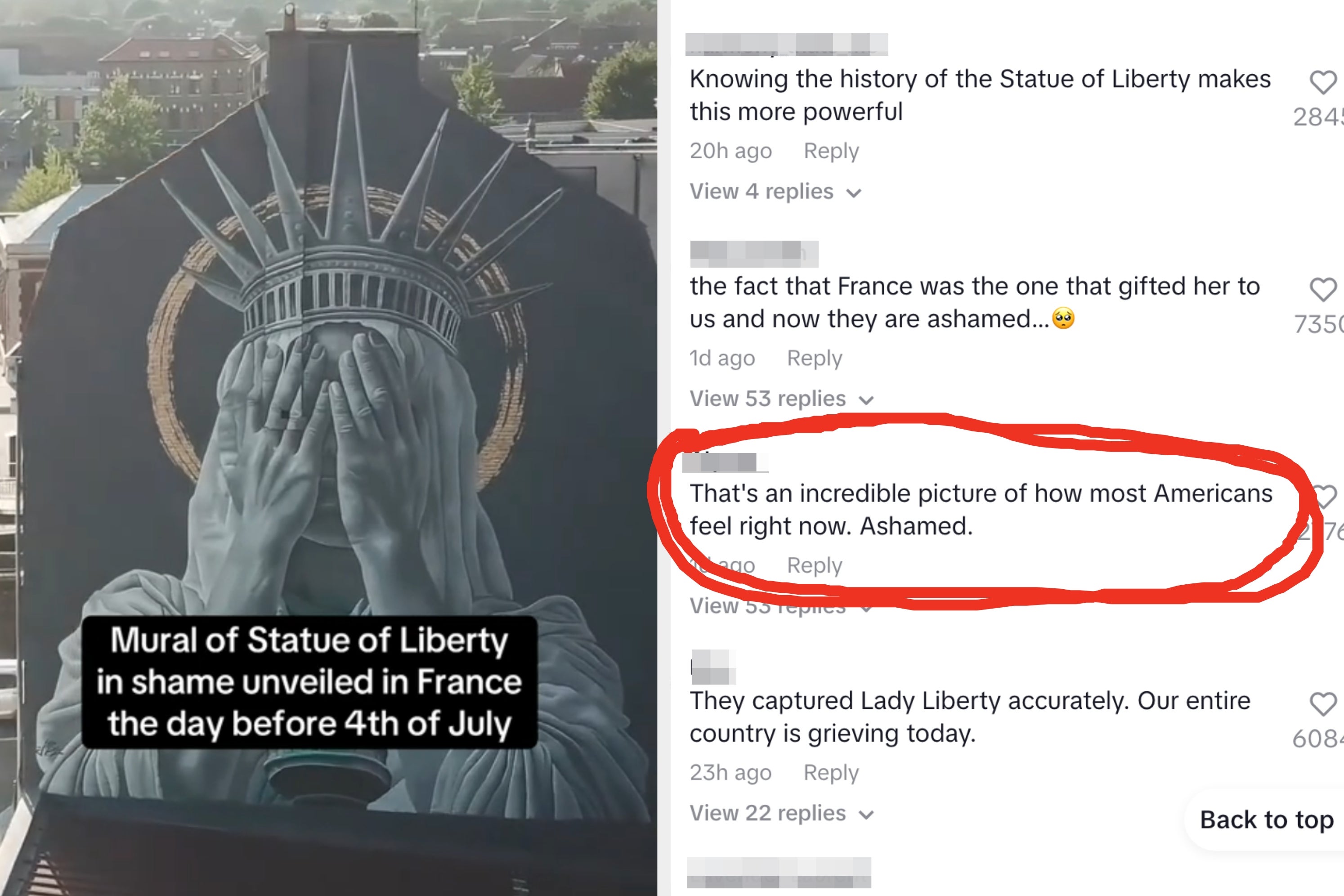 France Just Unveiled A Mural Of Lady Liberty Hiding Her Face In Shame For July 4, And Americans Are Calling It "Accurate"