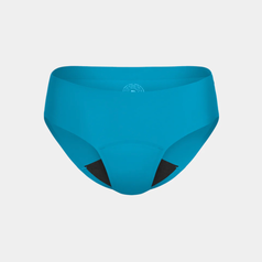 Blue moisture-wicking athletic underwear with a supportive design, featuring black breathable mesh panels