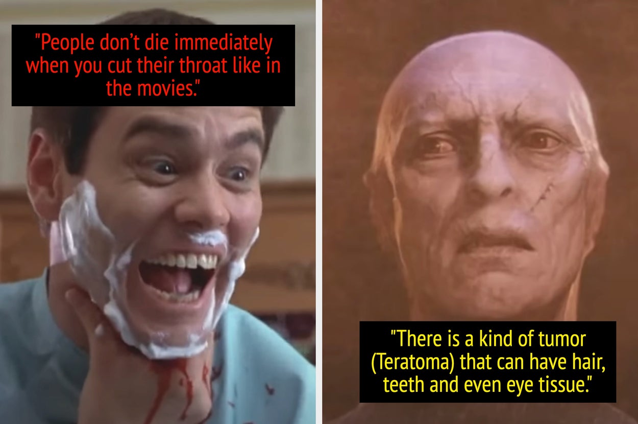 A man, with shaving cream and blood on his face, smiles exaggeratedly while shaving