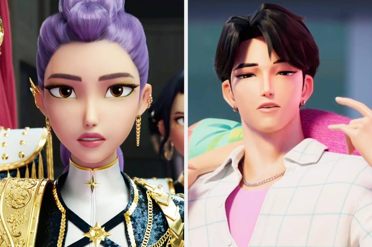 Rumi and Jinu in two scenes from "KPop Demon Hunters"