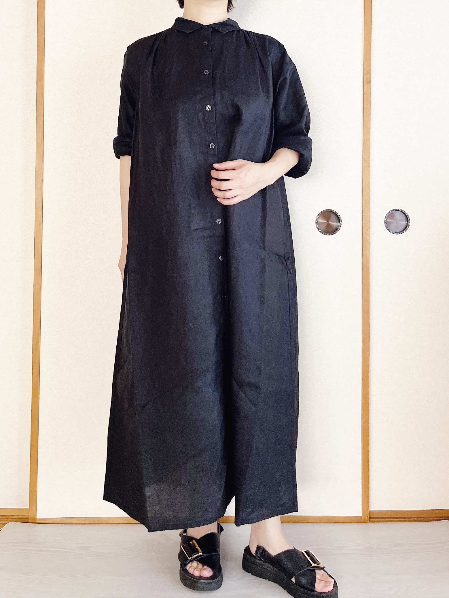 無印良品　フレンチリネンワンピース　麻　新品　Lサイズ 大きいサイズ 無印良品 麻ワンピース オーバーサイズ ワンオール 生成