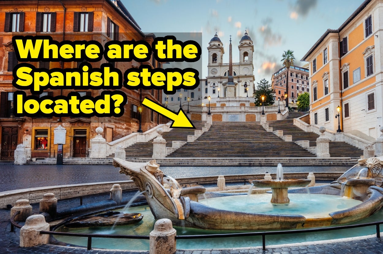 View of the Spanish Steps and Fountain with text "Where are the Spanish steps located"