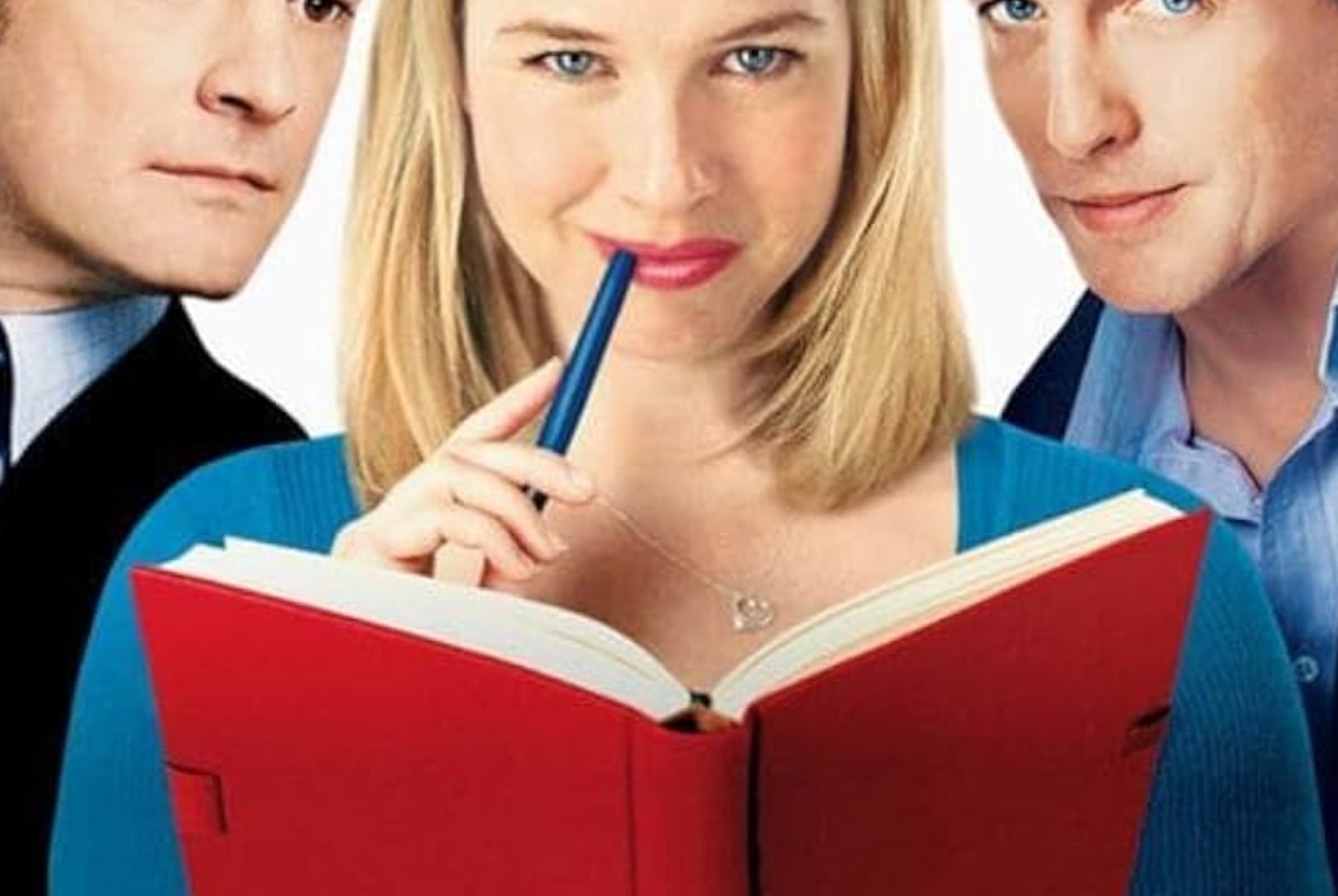 Italian movie poster for &quot;Bridget Jones&#x27;s Diary&quot; showing three people, with one holding a diary. Text at the bottom mentions lifestyle impacts on health