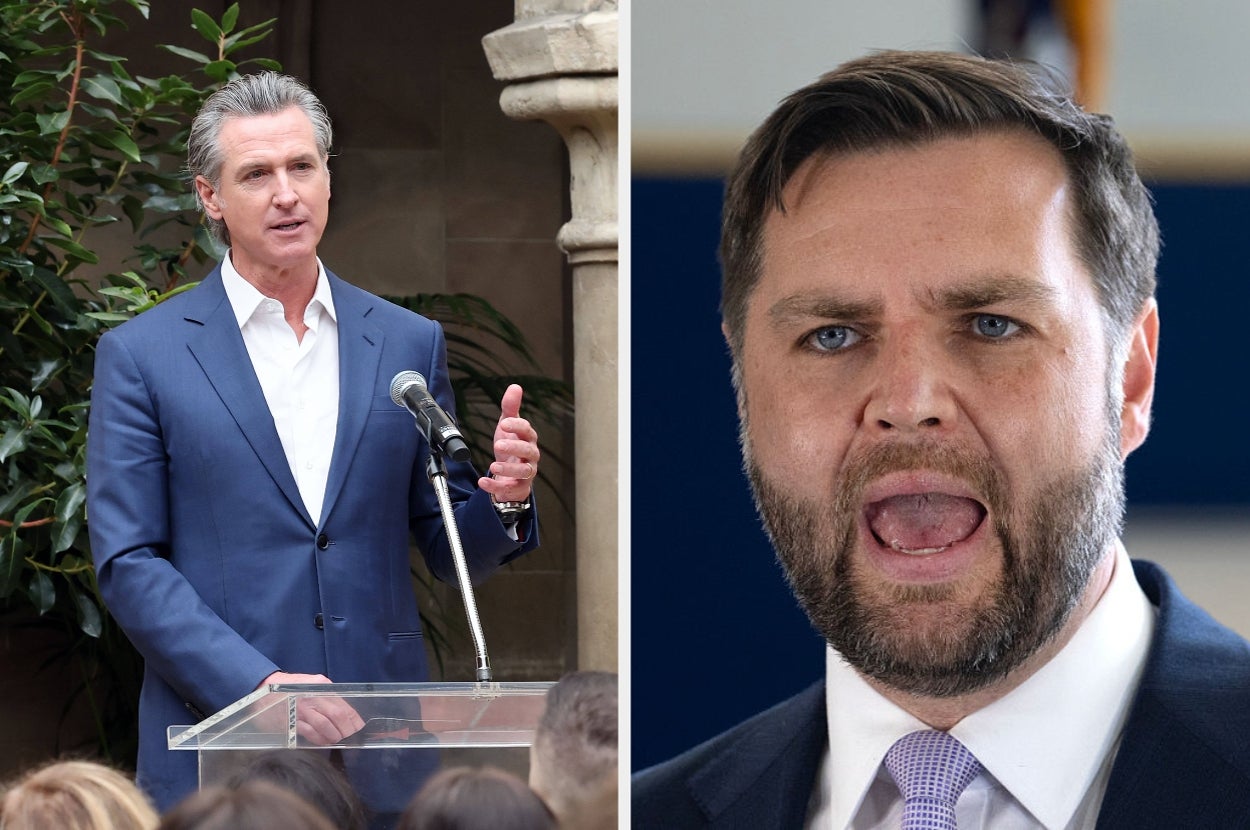 Two men speaking at separate events: one in a suit addressing an audience from a podium, the other delivering a speech with an open-mouthed expression