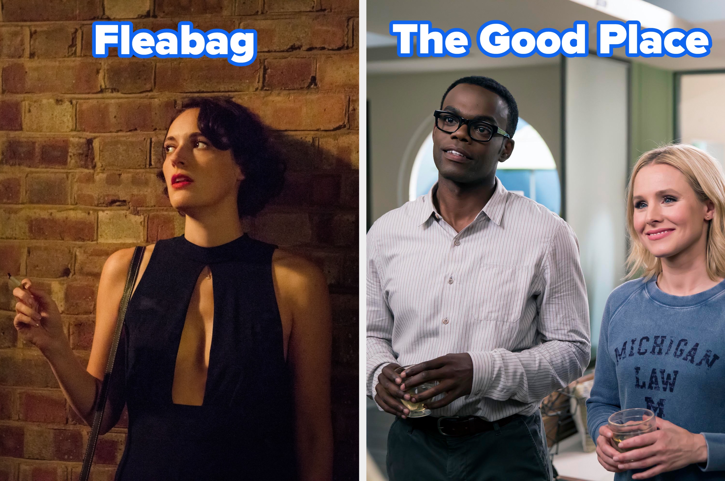 A scene from Fleabag and a scene from The Good Place