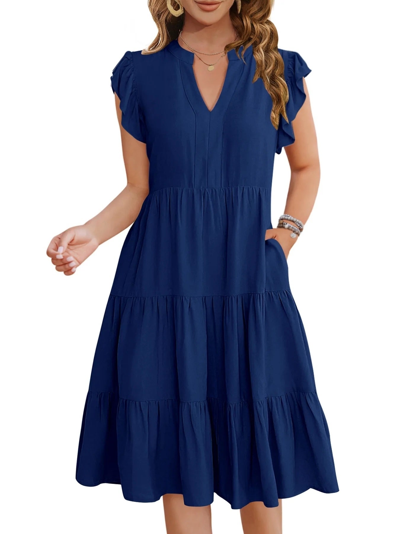 Lyra Casual Tiered Knee Length Dress By Urbann Vibe For Everyday Women With Flattering V Neck And Lightweight Comfort main image 1