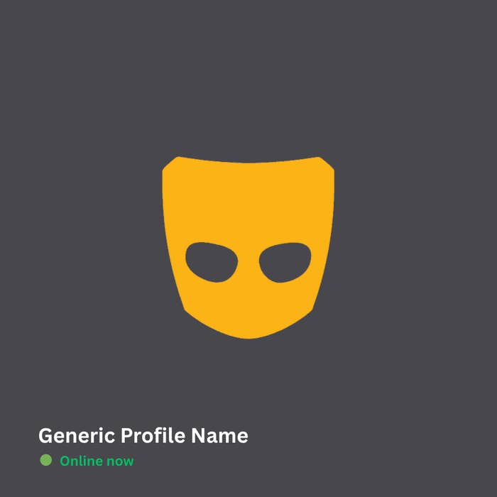 Stylized mask icon and text "Generic Profile Name," with status "Online now" indicated by a green dot
