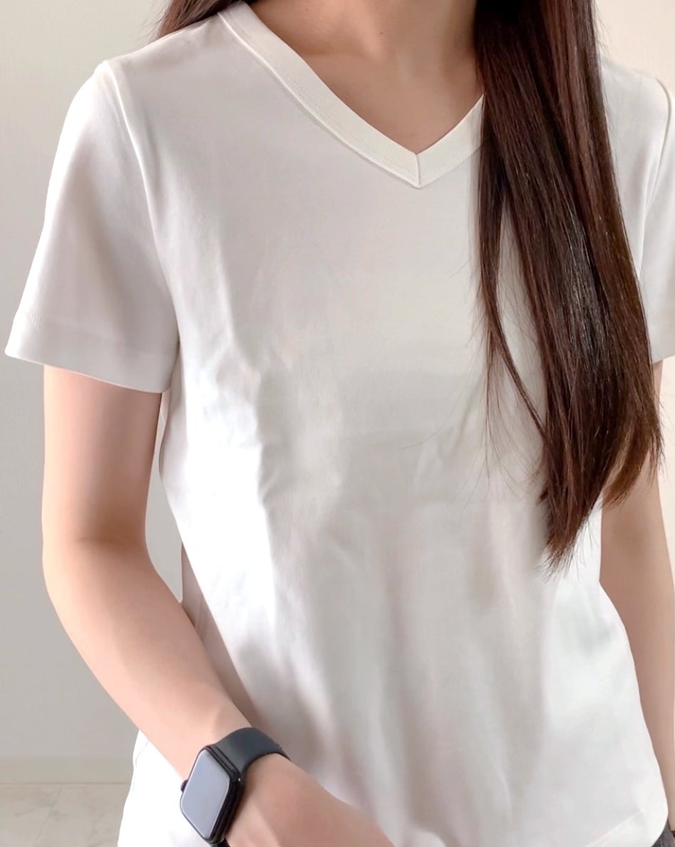 GU「コットンスムースVネックT+EC」