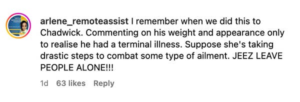 Comment discusses reacting to Chadwick&#x27;s weight due to illness and urges compassion for someone taking drastic health steps