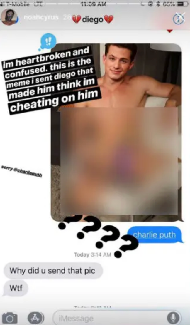Text message with a meme of a person, caption: "im heartbroken and confused." Response text: "Why did u send that pic Wtf.”