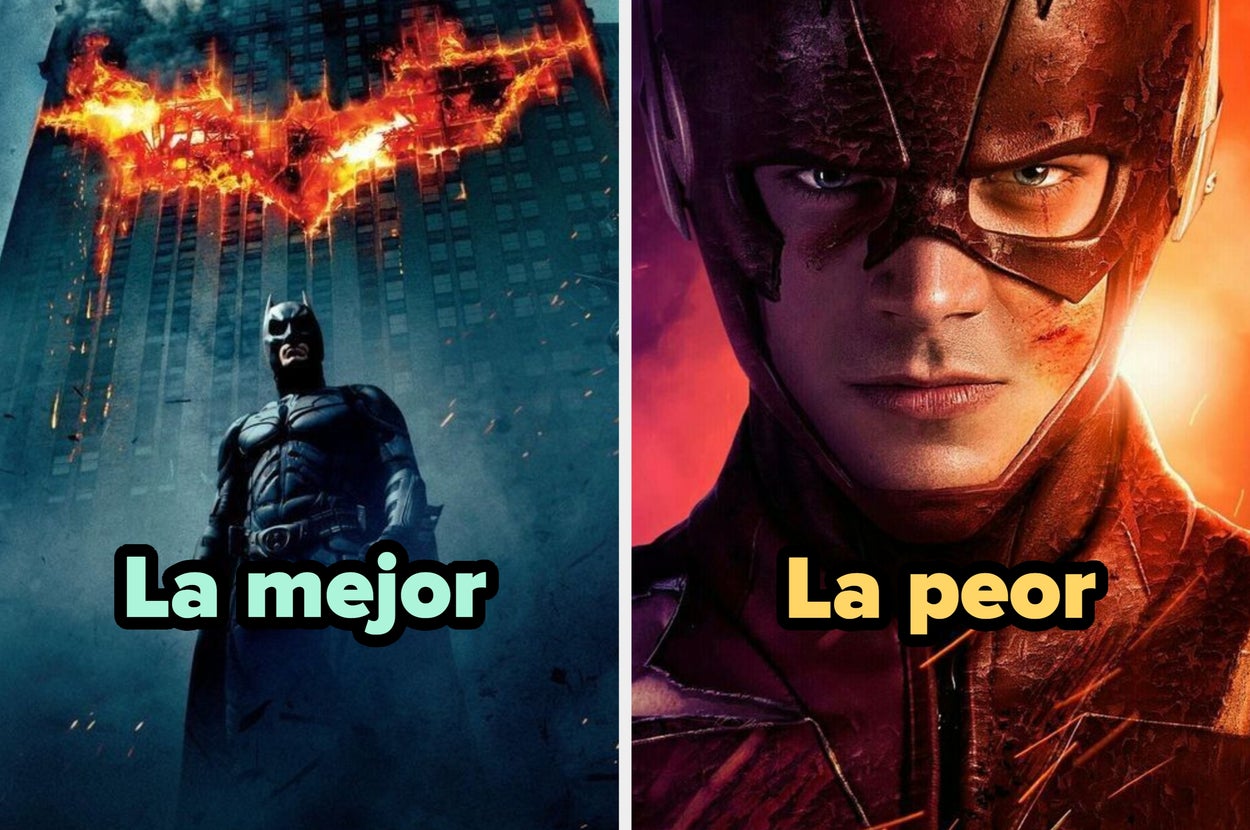 Montaje de pósters de Batman y Flash con textos: "La mejor" y "La peor"