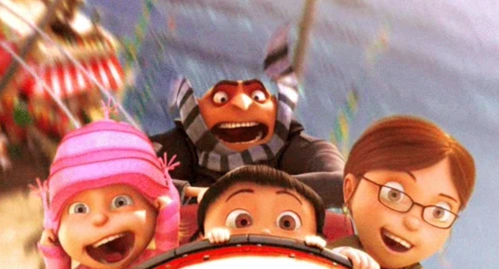 Animated characters enjoy a thrilling roller coaster ride