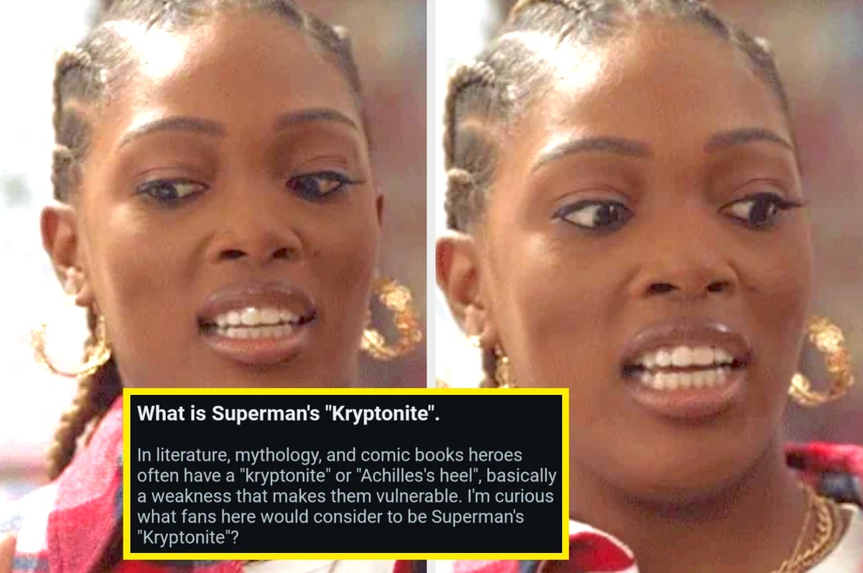 Person asking what Superman's "Kryptonite" is with cringe reaction image