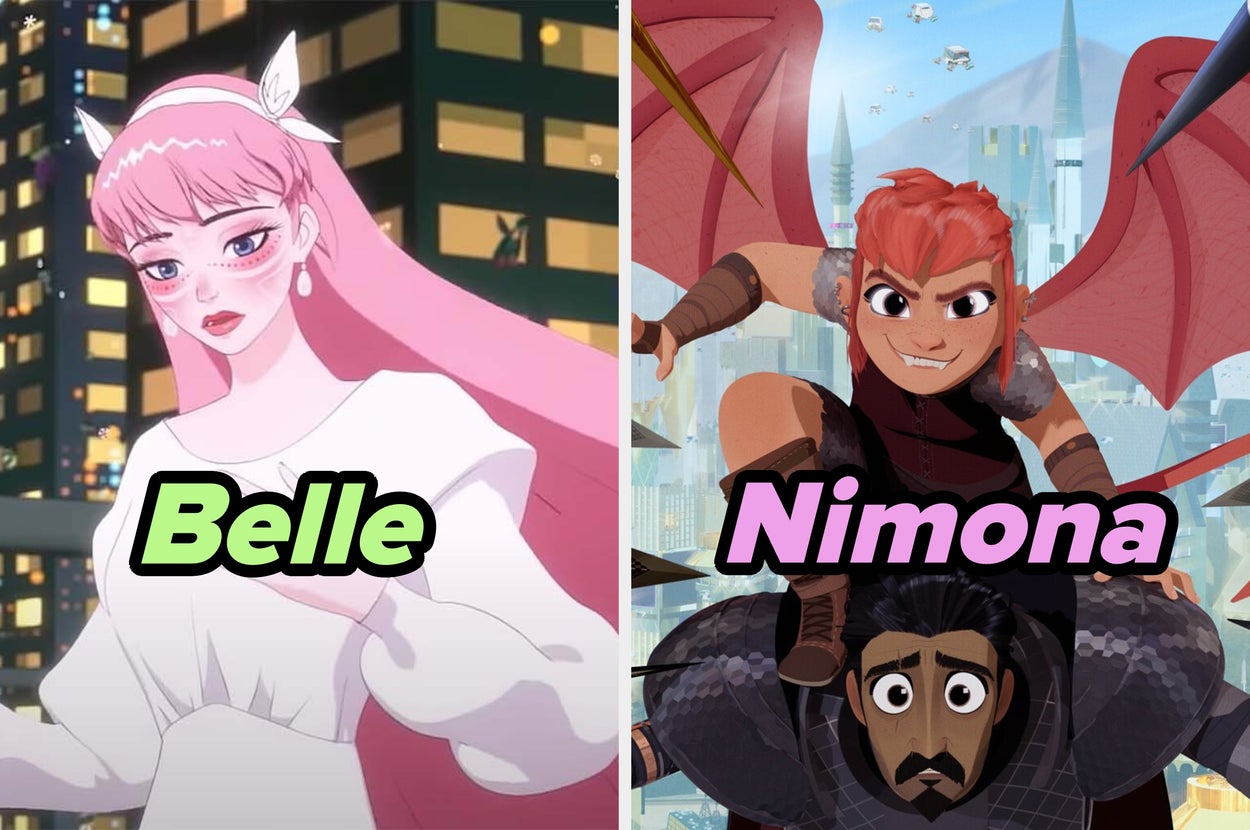 Imagen dividida: Izquierda, animación femenina con el texto "Soundtracks PERFECTOS". Derecha, animación de fantasía con "Animación de otro nivel"