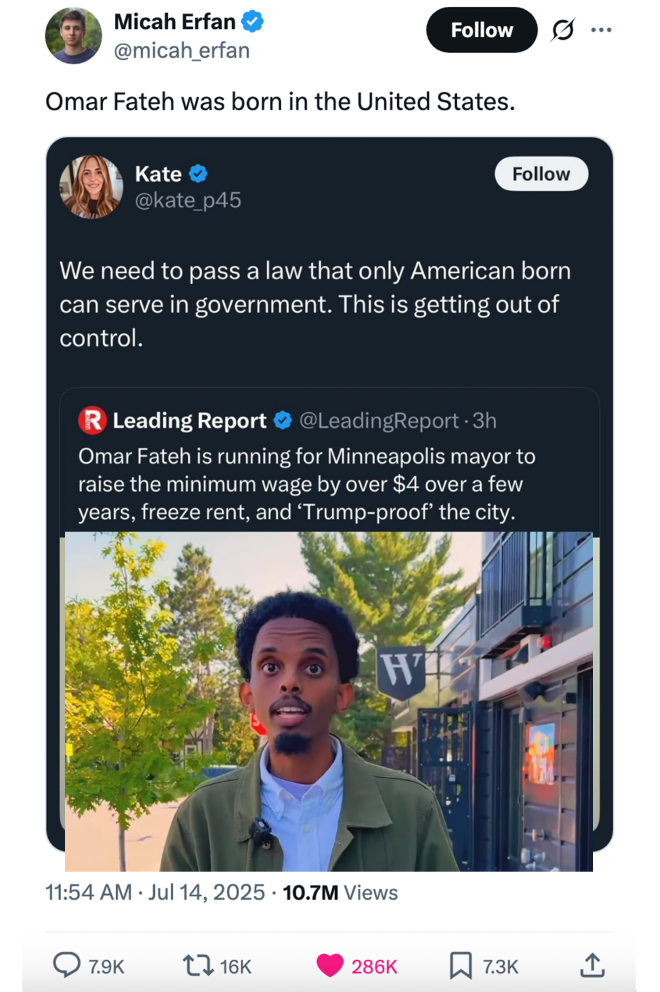 Tweet showing a screenshot of a news report with a man speaking outdoors. Comments discuss legislative action on who can serve in government