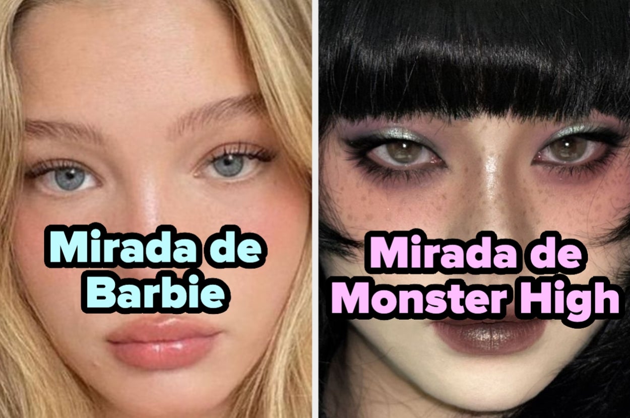 Primer plano de dos personas: una con maquillaje natural y otra con maquillaje dramático y artístico.