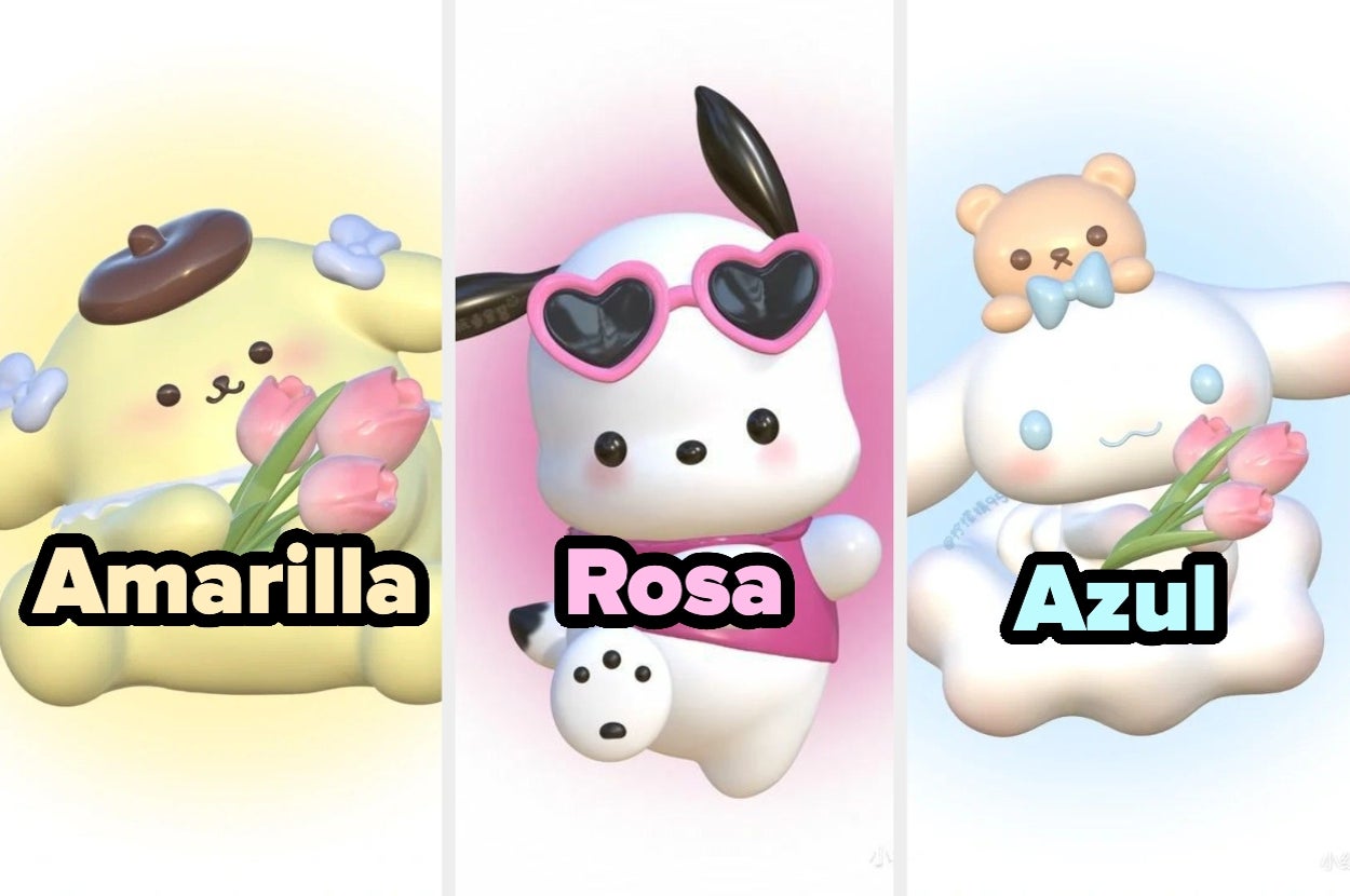 Tres personajes animados con orejas: uno con boina sosteniendo flores, otro con gafas de sol y otro con osito, cada uno con un color de fondo diferente