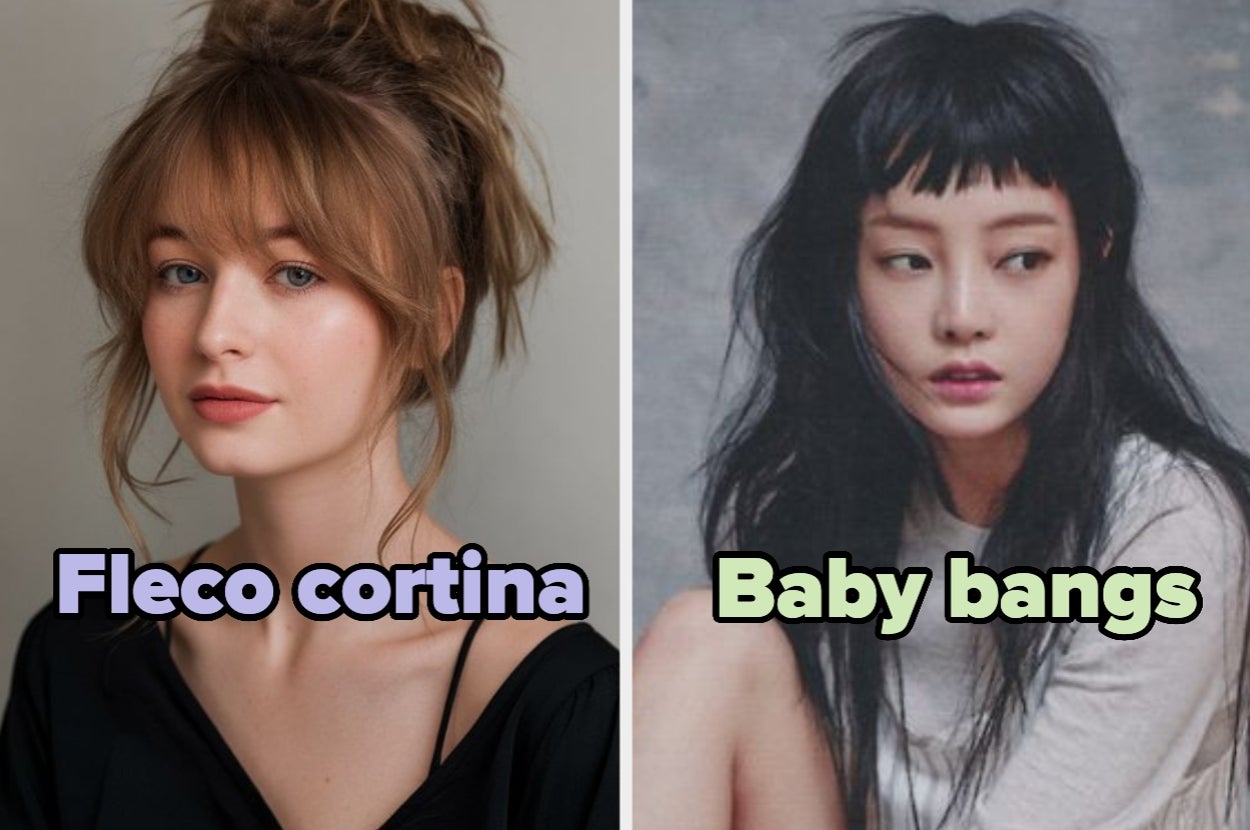 Dos mujeres con estilos de flequillo: a la izquierda, fleco cortina y a la derecha, baby bangs