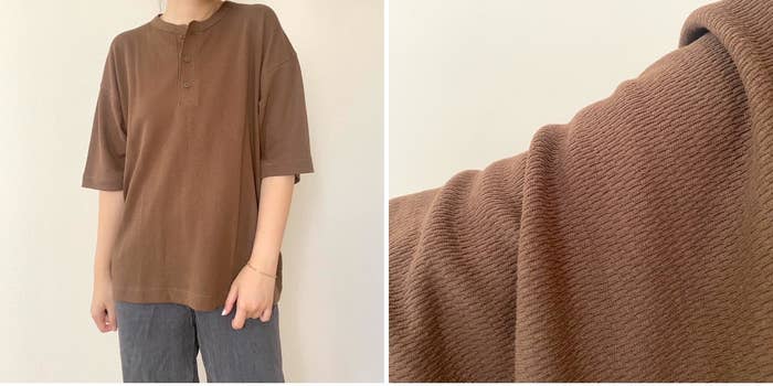 GUの「ボクシーヘンリーネックT(5分袖)」