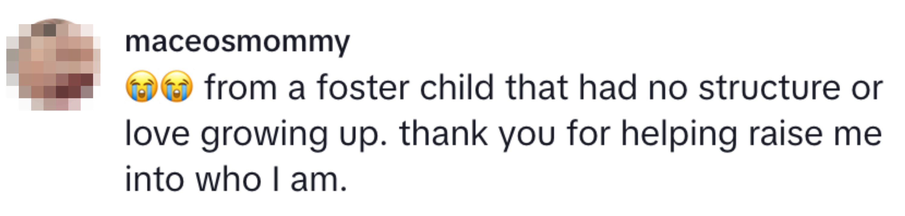 Text on image: Emotional message of gratitude from a former foster child, thanking someone for helping raise them