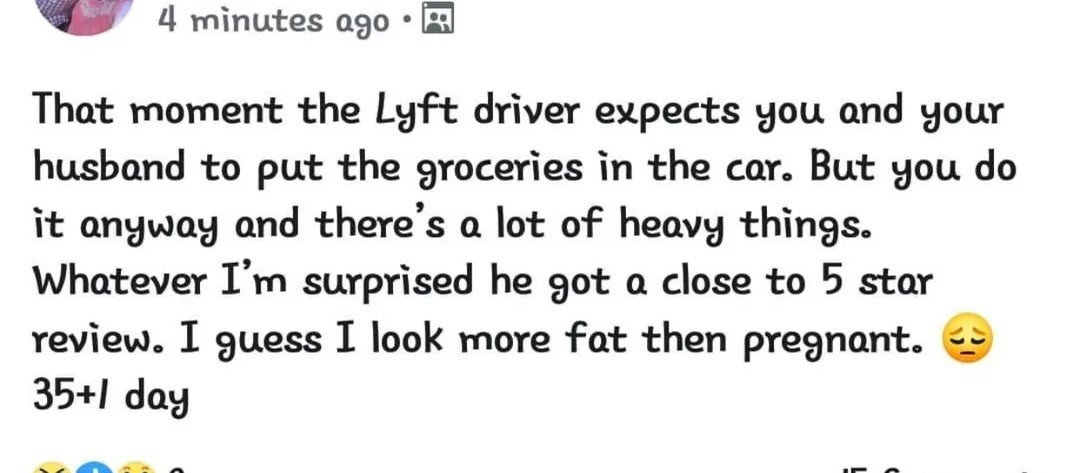 Social media complaint about a Lyft driver not loading groceries in their car