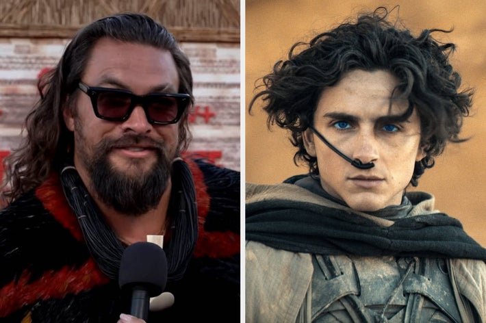Left: A man with long hair and sunglasses holding a microphone. Right: A man with curly hair and futuristic attire