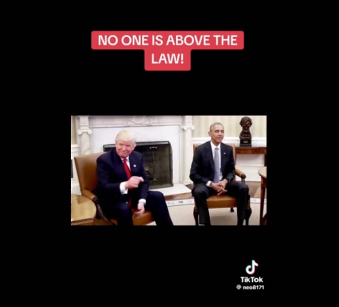 Two men seated in formal attire; a bold caption reads &quot;No one is above the law!&quot;