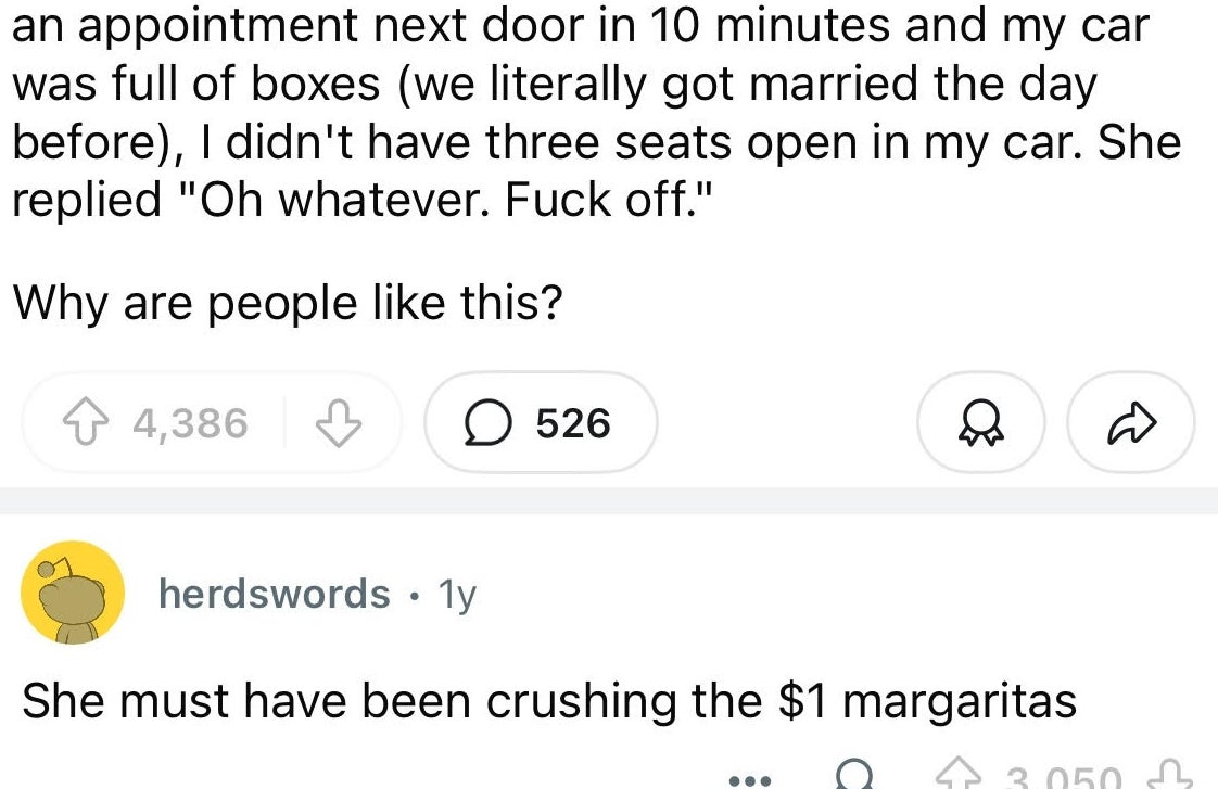 Facebook post about someone offering to hold the door for an older woman, who asked them to drive her home instead, and got mad when they couldn&#x27;t