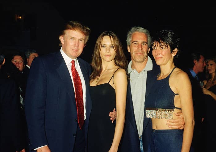 Donald and Melania Trump alongside Jeffrey Epstein and Ghislaine Maxwell