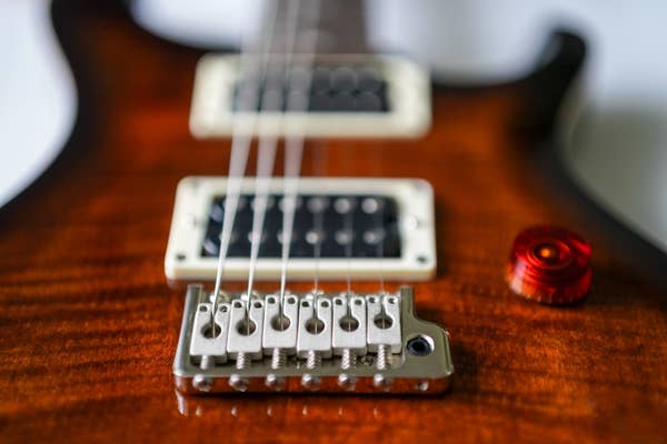 Close-up of an electric guitar.